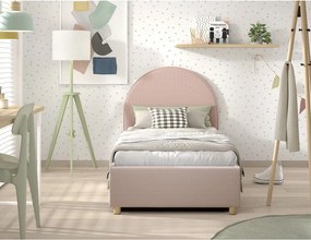 Letto singolo imbottito rosa con contenitore con rete inclusa 90x200 cm Moon – Vipack