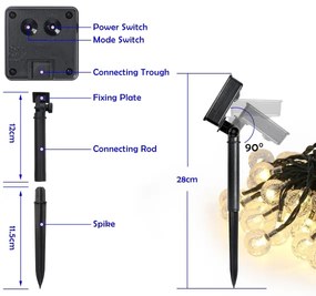 Brilagi- Catena decorativa solare a LED BUBBLE 200xLED/8 funzioni 20m IP65 bianco caldo