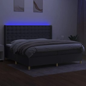 Letto a molle materasso e led grigio scuro 200x200cm in tessuto