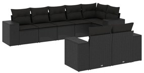 Set divani da giardino con cuscini 8 pz nero in polyrattan