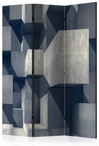 Paravento separè Città di cemento (3-część) - astrazione geometrica in grigio