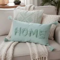 Cuscino divano 30x50 cm scritta Home con nappine