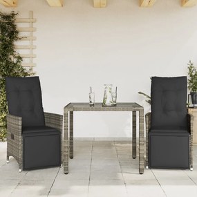 Set Bistrò Da Giardino 3 Pz Con Cuscini İn Polyrattan Grigio /