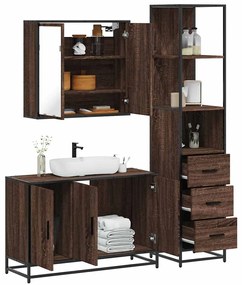Set Mobili Da Bagno 3 Pz Rovere Marrone İn Legno Multistrato /
