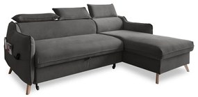 Divano letto angolare in velluto grigio scuro (angolo destro) Sweet Harmony - Miuform