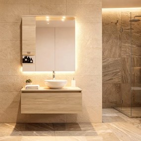 Specchio con illuminazione integrata bagno rettangolare Rimini L 100 x H 108 x P 18.5 cm bianco