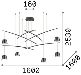 Sospensione Industrial-Minimal Fish Metallo Nero 6 Luci Led 37W 3000K Luce Calda