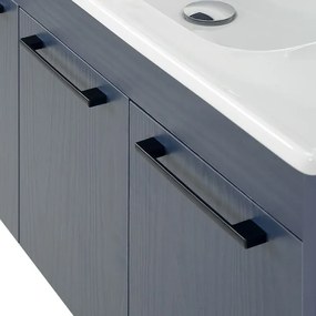 Mobile bagno sospeso 55 cm blu effetto legno con armadietto a specchio Sofia
