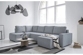 Divano letto angolare in velluto a coste grigio chiaro Brave Dave - Miuform