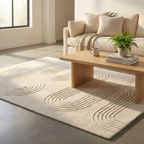 MEDAD - tappeto in lana avorio con decoro