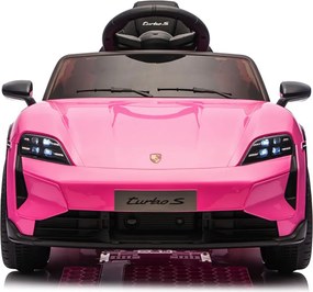 Macchina Elettrica per Bambini Porsche Taycan Turbo S 12V con Telecomando Bluetooth Luci LED e Tappetini Rosa...