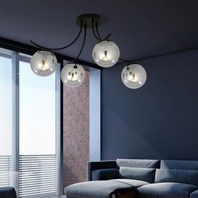 Plafoniera Moderna 4 Luci Coeo In Acciaio Nero E Diffusori In Vetro Fumè
