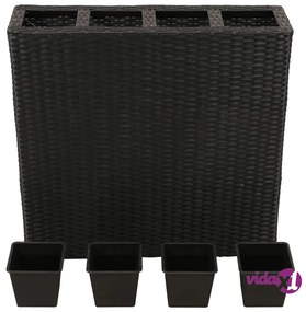 vidaXL Letto Rialzato da Giardino con 4 Vasi in Polyrattan Nero