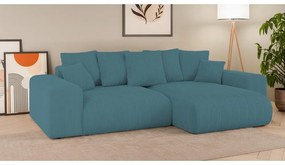 Divano angolare turchese allungabile/con contenitore con rivestimento in velluto a coste Luma – Ropez