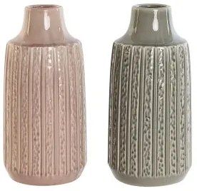 Vaso Home ESPRIT Grigio Rosa Porcellana 15 x 15 x 31 cm (2 Unità)