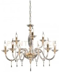 Lampadario fiamma/9 cristallo e oro 9 luci attacco e14 d.90cm