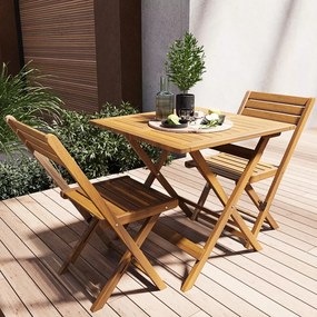 Set Tavolino E 2 Sedie Bistrot In Legno Acacia Pieghevole Portatile Facile Da Chiudere Comodo Trasporto Tavolo Quadrato Esterno Giardino Terrazza Campeggio Picnic Semplice Elegante 74 x 70 x 70 Cm