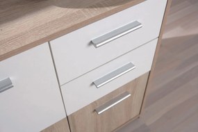 Credenza 5 cassetti in laminato rovere e bianco