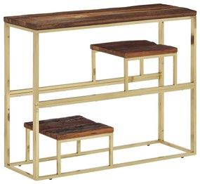 Tavolino Consolle Dorato Acciaio Inox E Traverse Legno Massello /