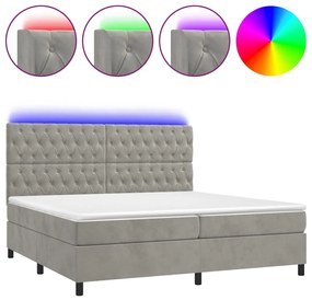 Letto a molle materasso e led grigio chiaro 200x200 cm velluto