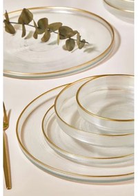 Set da tavola 24 pezzi in vetro trasparente con finiture oro