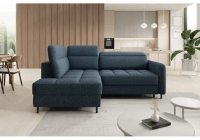 Divano angolare blu allungabile/con contenitore (con penisola a sinistra/a L) e rivestimento in velluto Barea – ELTAP