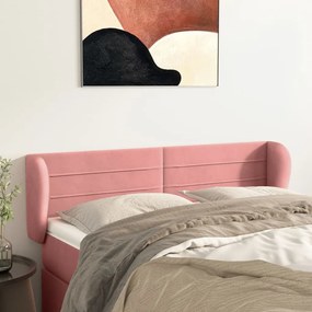 Testiera Ad Orecchio Rosa 147x23x78/88 Cm İn Velluto /