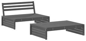 Set salotto da giardino 2 pz grigio in legno massello di pino