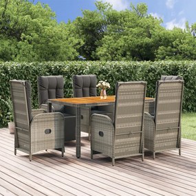 Set Da Pranzo Da Giardino 7 Pz Con Cuscini İn Polyrattan Grigio /