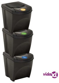 vidaXL Cestini per Rifiuti Impilabili 3 pz Antracite 75 L