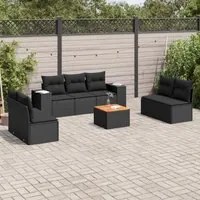 Set Divani da Giardino con Cuscini 8 pz Nero in Polyrattan 3225397