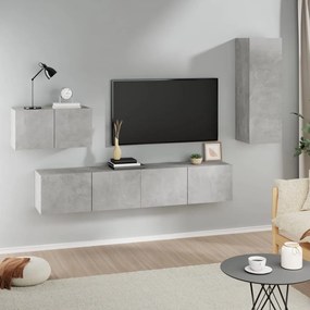 Set Di Mobili Porta Tv 4 Pz Grigio Cemento İn Legno Multistrato /