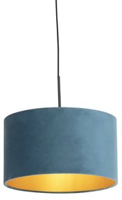 Lampada a sospensione con paralume in velluto blu con oro 35 cm - Combi
