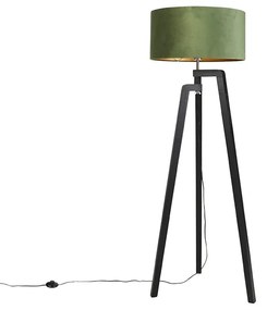 Lampada da terra a treppiede nera con paralume verde e oro 50 cm - Puros