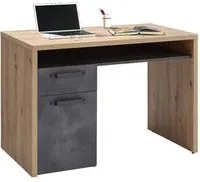 Scrivania stile industrial per ufficio e studio, Tavolo da computer, Scrittoio per lavoro, Made in Italy, cm 110x60h76, colore Rovere e Antracite