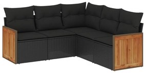 Set divani da giardino 5 pz con cuscini in polyrattan nero