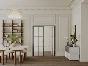 Blocco porta a due battenti 2 x H204 x L83 cm in Alluminio e Vetro smerigliato Nero  - SEROTO