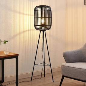 Lampada da terra Lindby Canyana, nera, rattan, altezza 139 cm