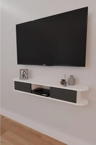 Mobile TV Sospeso 120x20x18 cm 2 Ante E Vano A Giorno Omega Bianco E Antracite