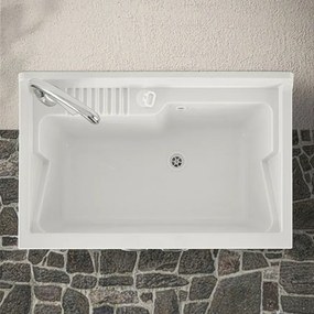 Mobile lavatoio 80 cm in PVC rovere kit di montaggio scarico incluso