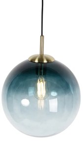 Lampada a sospensione Art Déco in ottone con vetro blu oceano 33 cm - Pallon