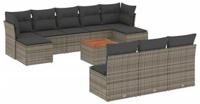 Set Divani da Giardino 11 pz con Cuscini in Polyrattan Grigio