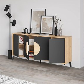 Cassettiera bassa in rovere decorato in nero e naturale 180x82 cm Vae - Marckeric