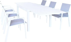 JERRI - set tavolo in alluminio cm 135/270 x 90 x 75 h con 6 poltrone Lotus