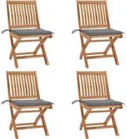 Sedie da Giardino Pieghevoli con Cuscini 4 pz Massello di Teak 3072808