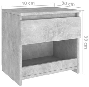 Comodino Grigio Cemento 40x30x39 cm in Legno Multistrato