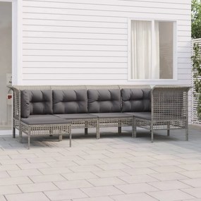 Set divani da giardino 6 pz con cuscini in polyrattan grigio