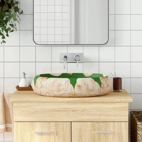 Lavabo Da Appoggio Verde E Marrone Ovale 59x40x15 Cm Ceramica /