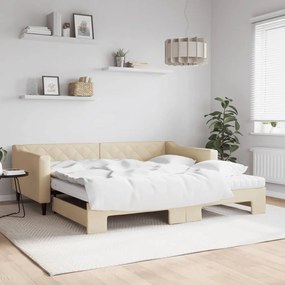 Divano Letto Estraibile Con Materassi Crema 100x200 Cm Tessuto /