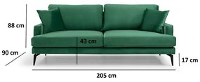 Divano verde 205 cm Papira - Balcab Home